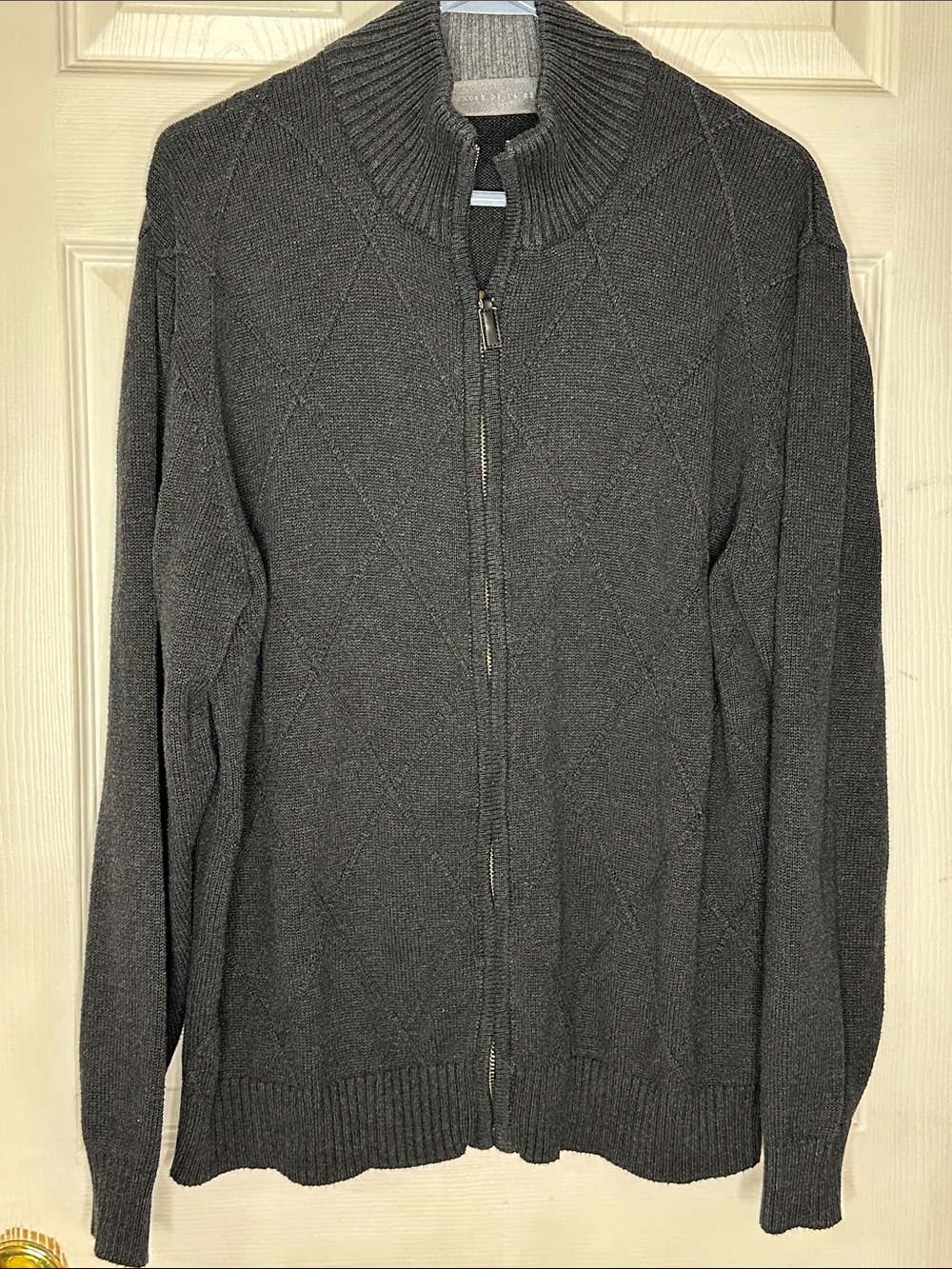Oscar de la Renta Dark Charcoal Full-Zip Knit Sweater